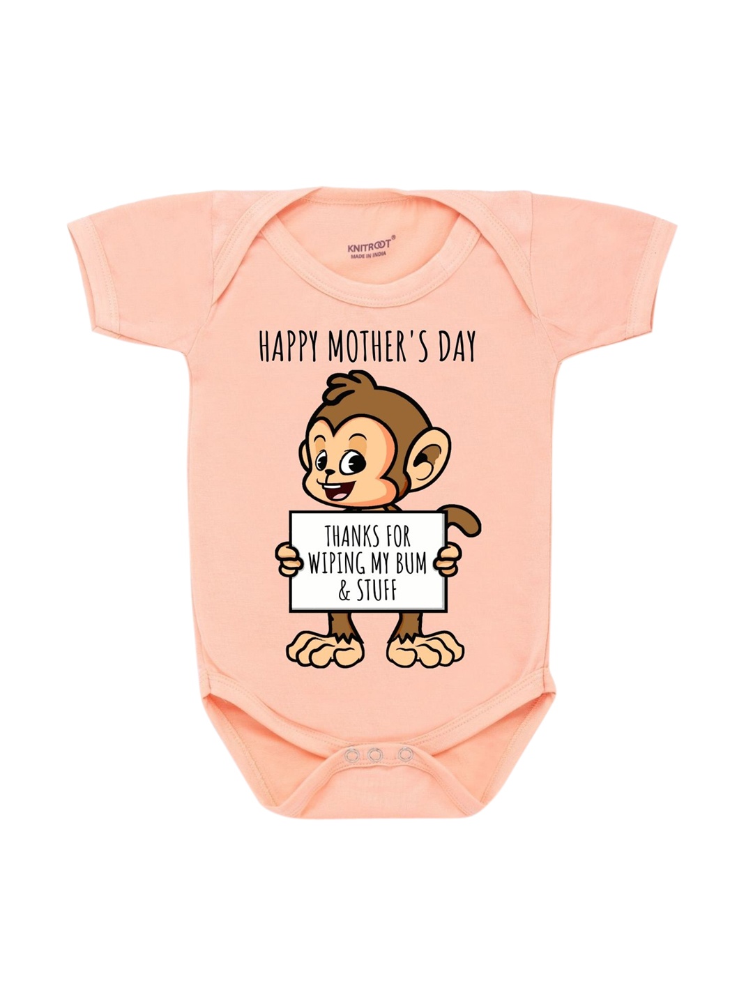 

KNITROOT Kids Peach-coloured Happy Mother's Day Printed Cotton Bodysuit