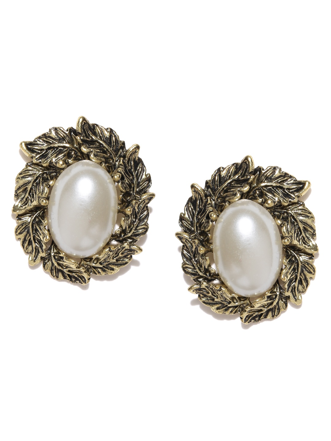 

Shining Diva Fashion Antique Gold-Toned Off-White Beaded Oversized Stud Earrings