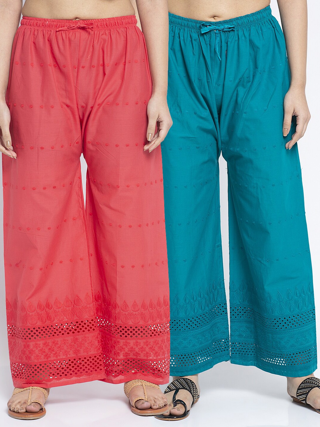 

Jinfo Women Pack of 2 Cotton Printed Flared Knitted Ethnic Palazzos, Orange