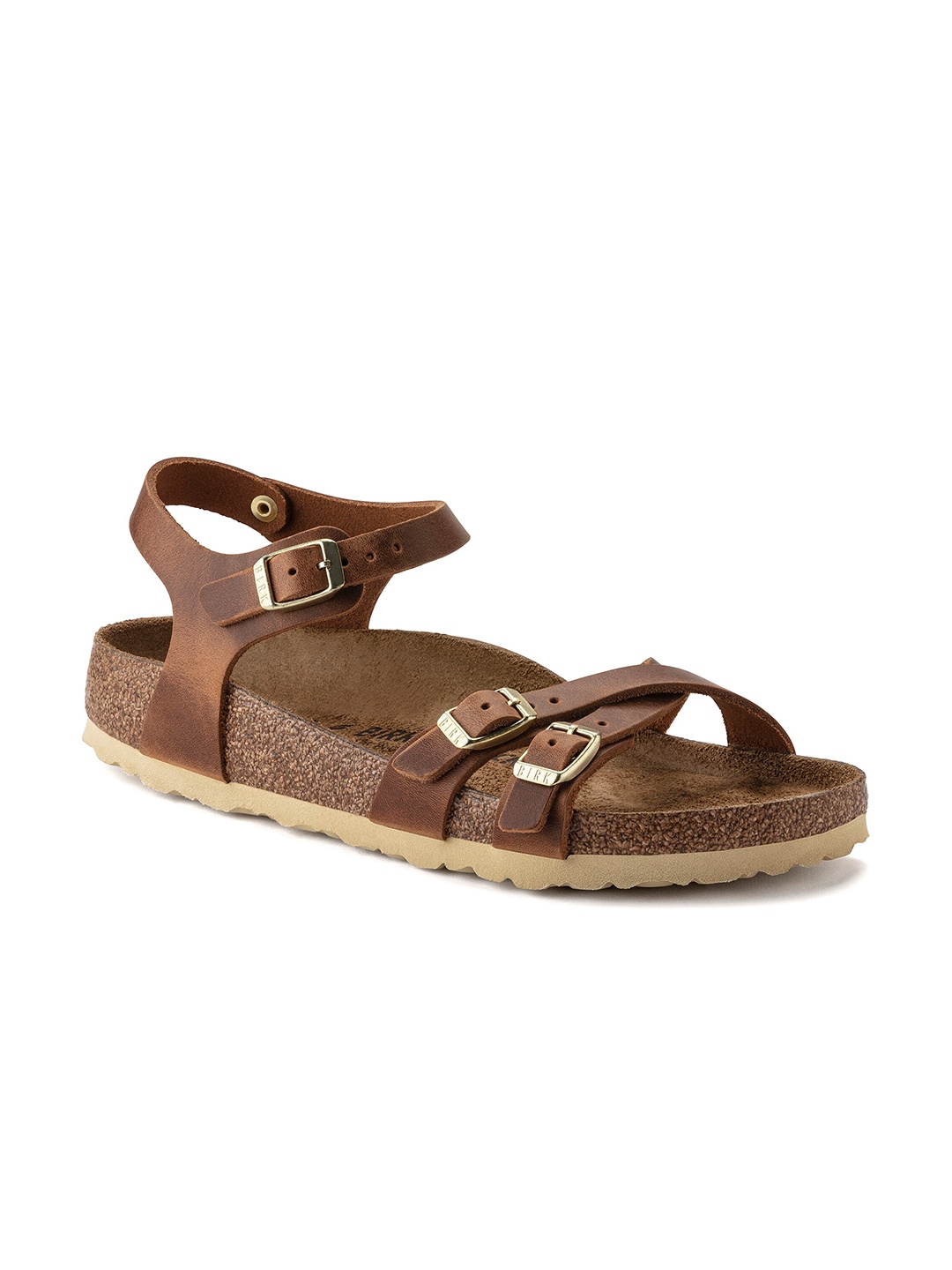 

Birkenstock Women Brown Narrow Width Kumba Open Toe Flats with Buckles