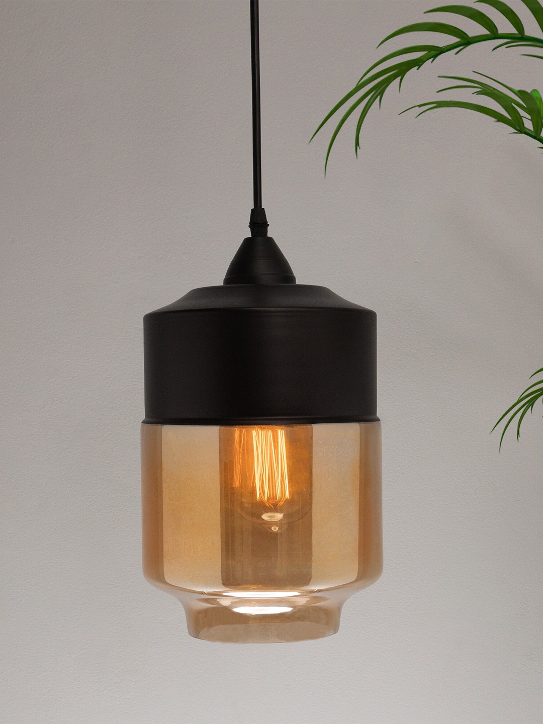 

Homesake Black & Transparent Solid Cylindrical Shaped Glass Pendant Hanging Lamp