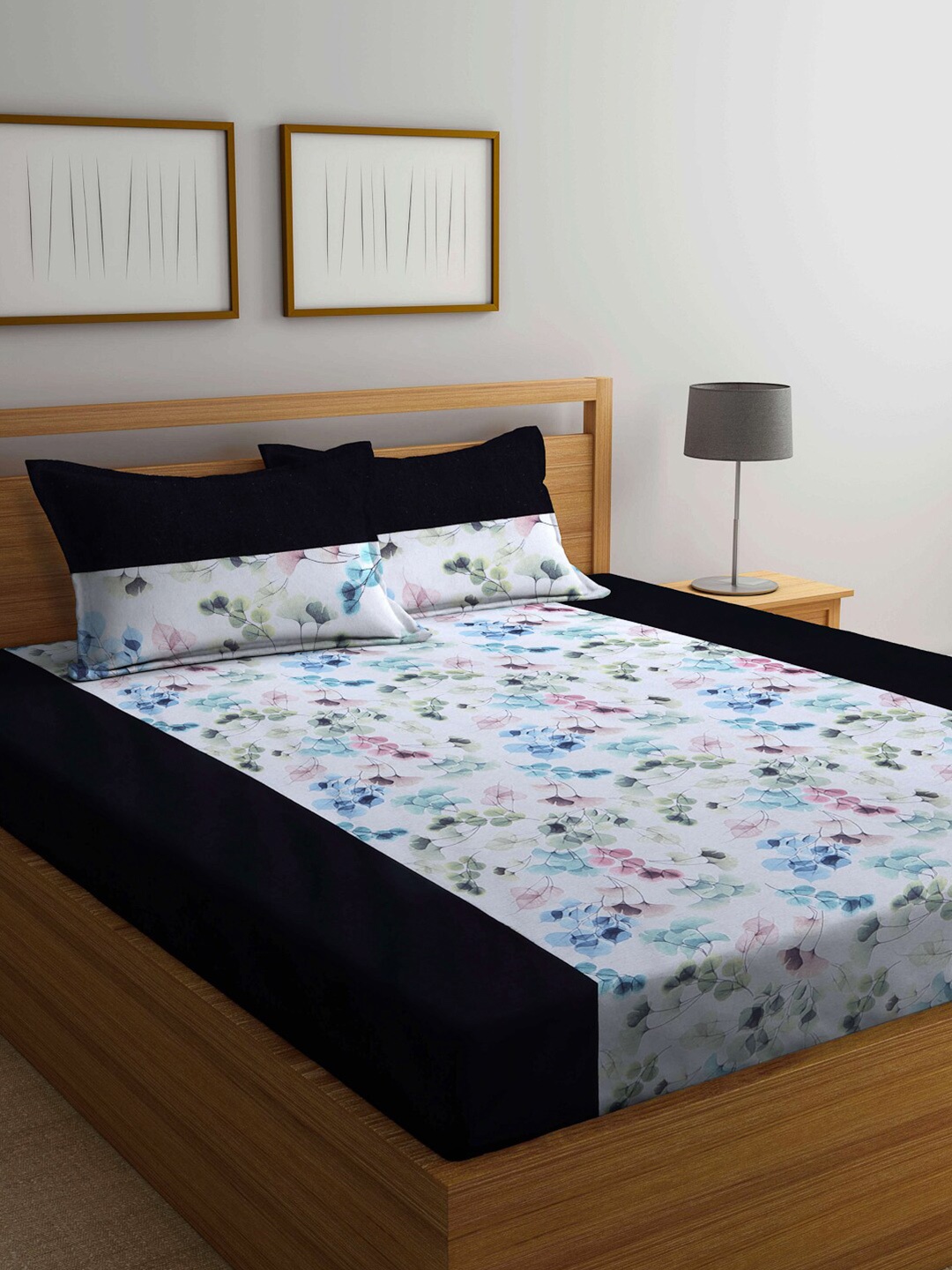 

KLOTTHE White & Black Floral Printed 210 TC King Size Bedsheet With 2 Pillow Covers