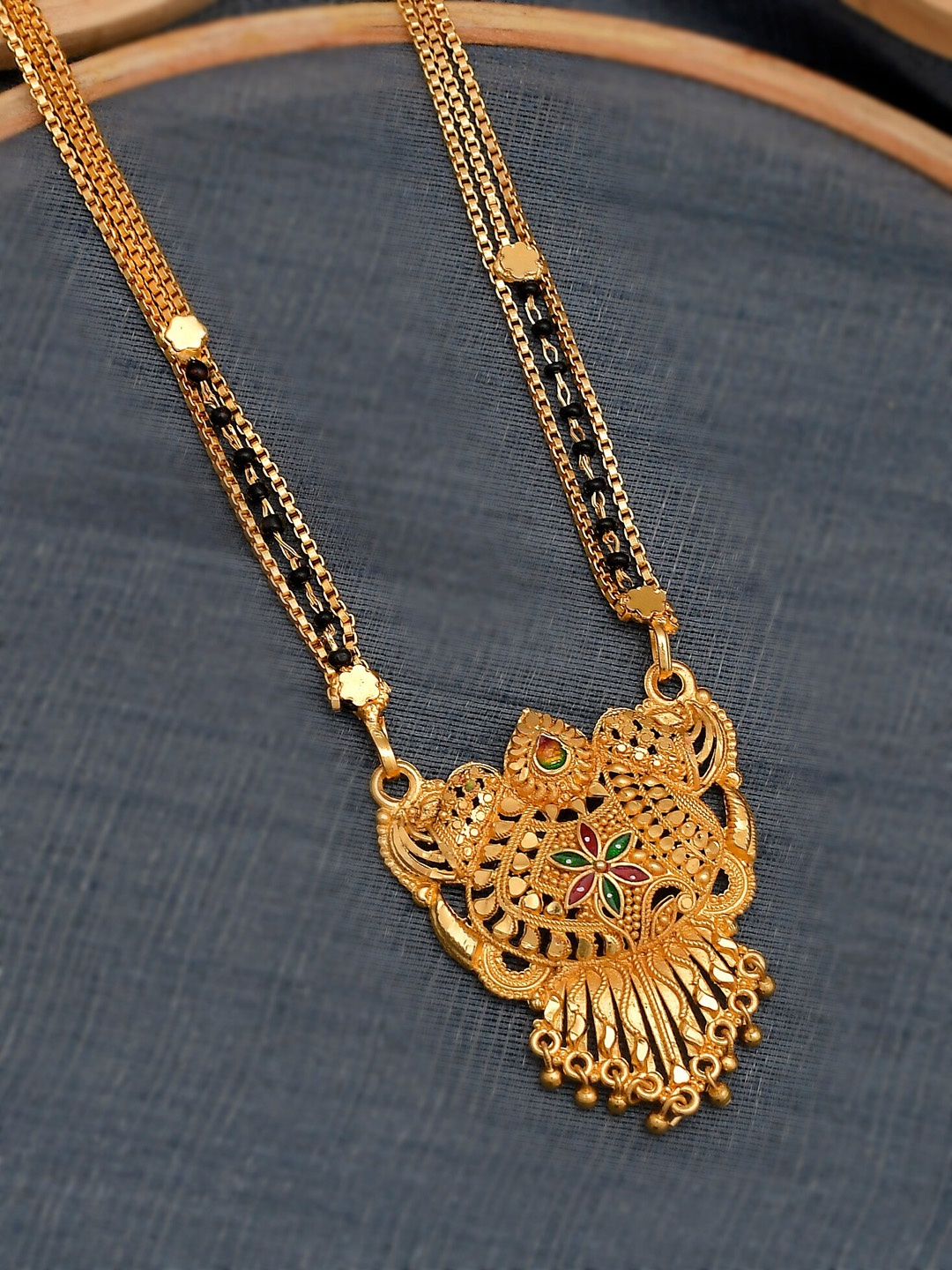 

Silvermerc Designs Gold-Plated Black Beaded Mangalsutra