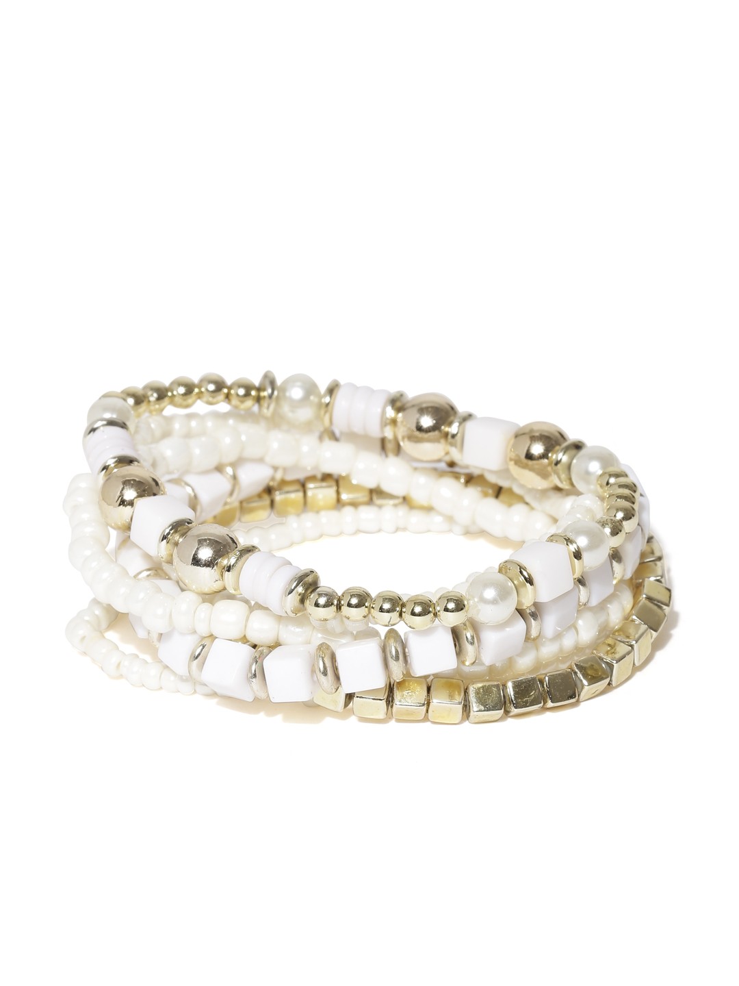 

Shining Diva Fashion Set of 6 Beaded Bracelets, White