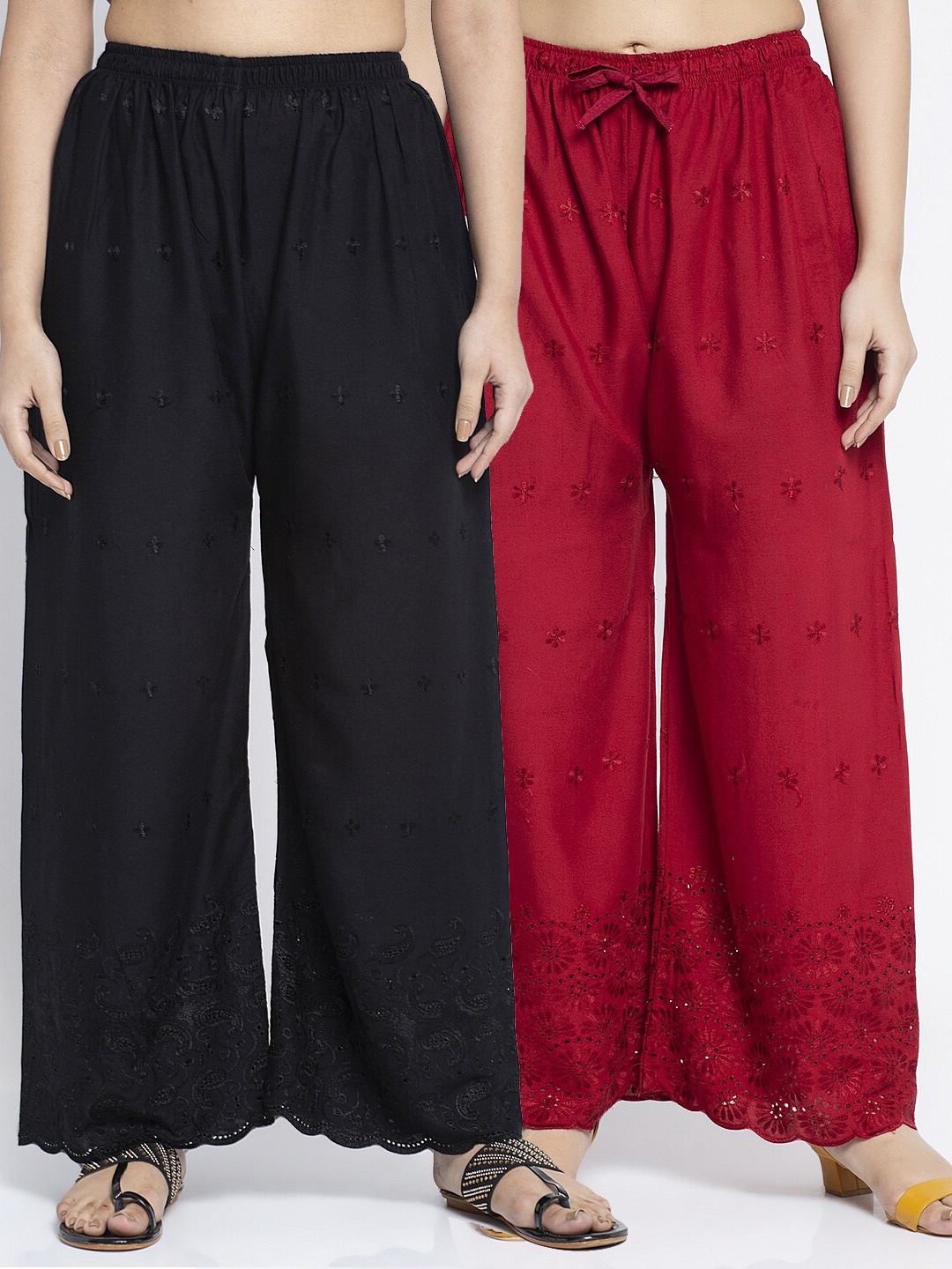 

Jinfo Women Black & Maroon Pack Of 2 Abstract Printed Straight Fit Palazzos