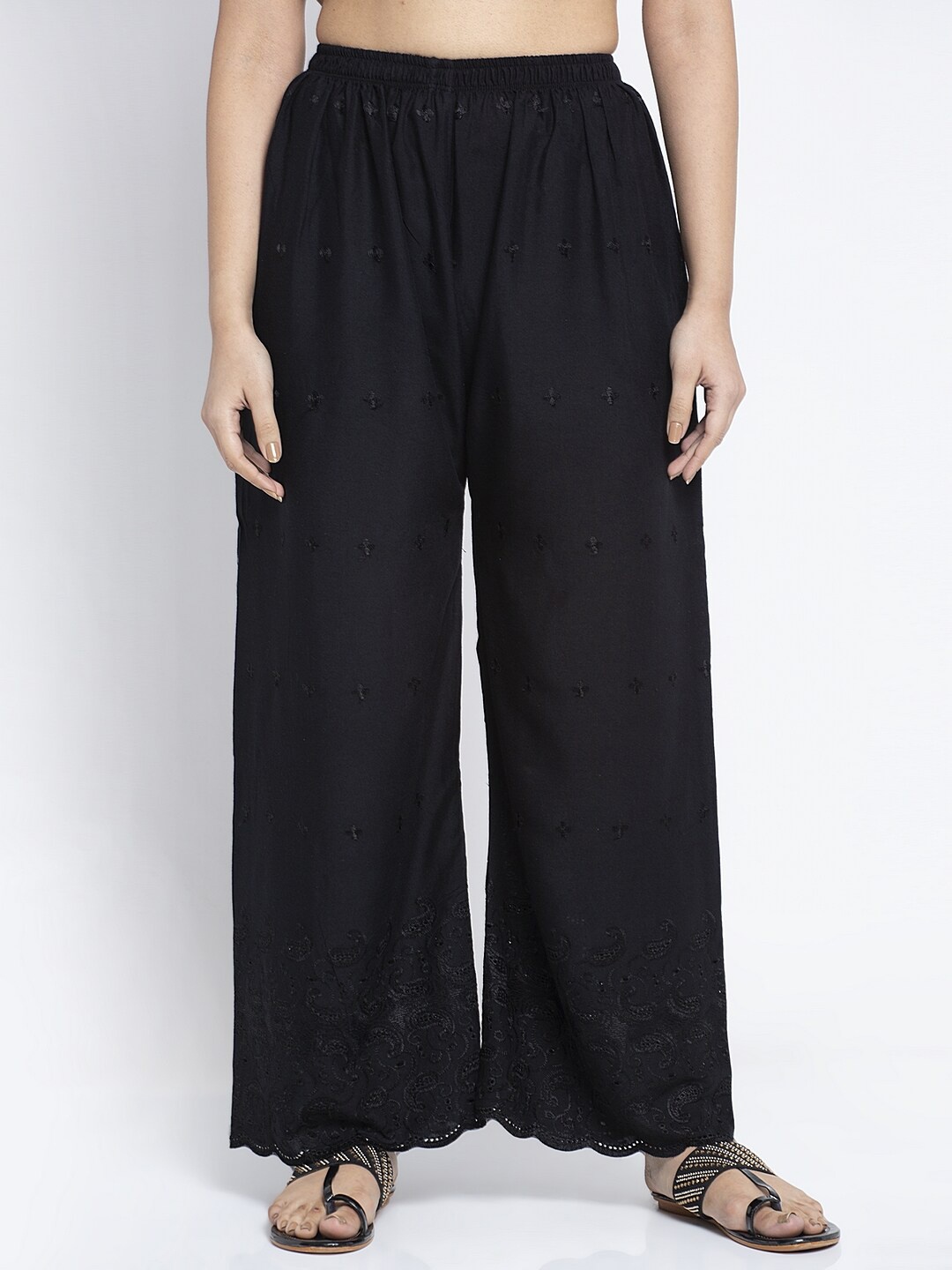

Jinfo Women Black Chikanakri Embroidered Ethnic Palazzos