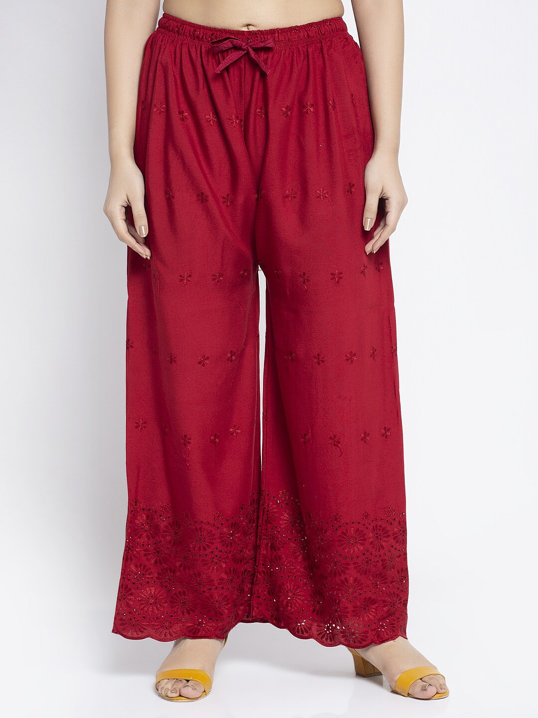 

Jinfo Women Maroon Chikankari Embroidered Ethnic Palazzos