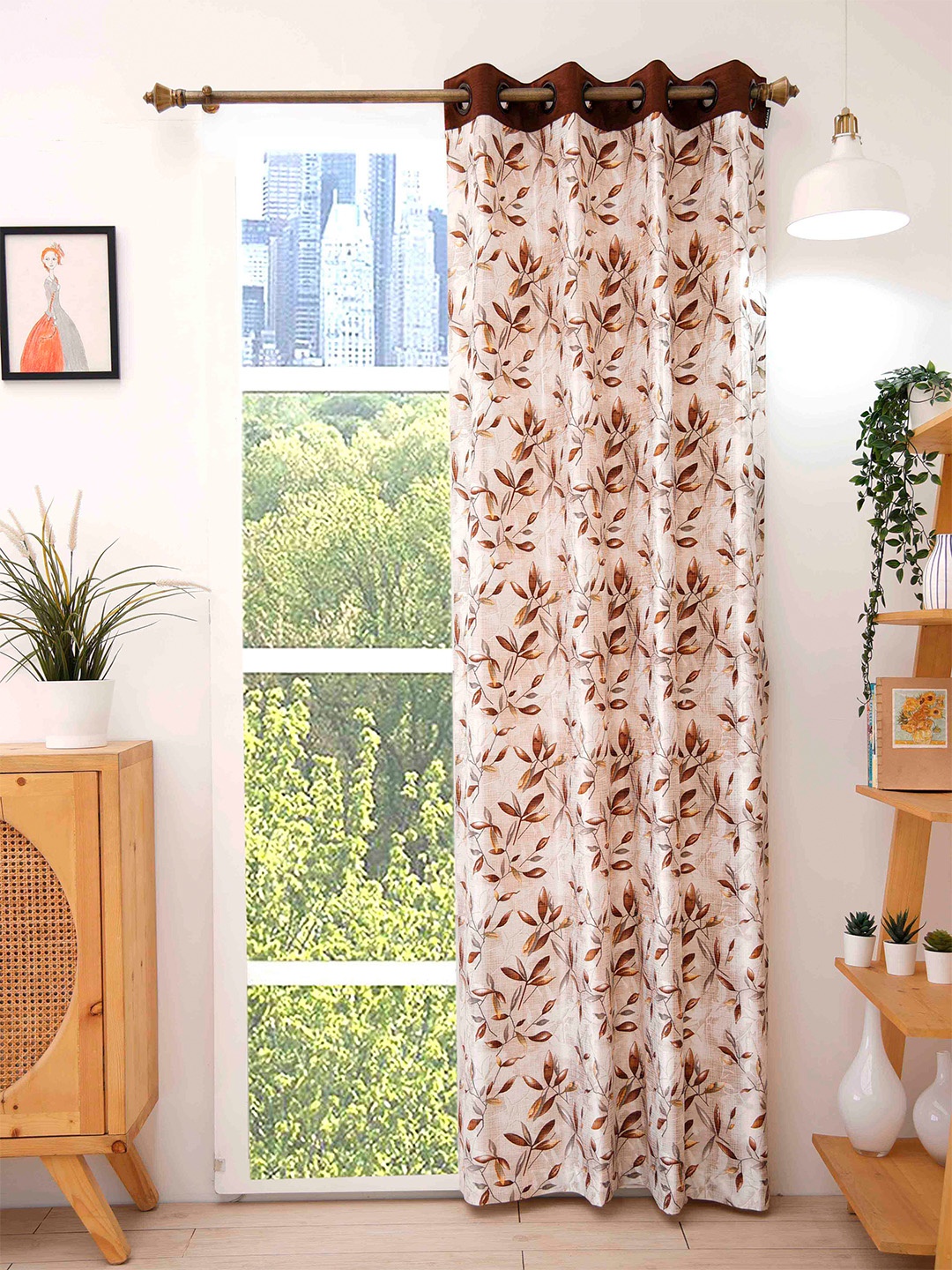 

Ariana Coffee Brown & Grey Floral Printed Door Curtain