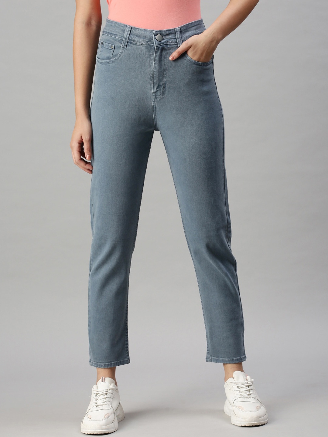 

SHOWOFF Women Grey Solid Mom Fit High-Rise Stretchable Jeans