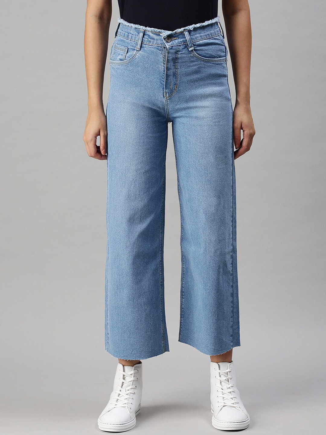 

SHOWOFF Women Blue Wide Leg High-Rise Clean Look Light Fade Stretchable Jeans