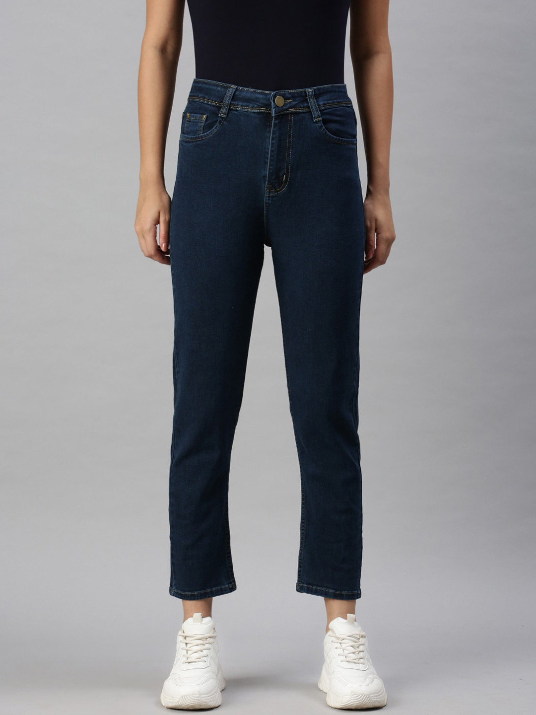 

SHOWOFF Women Blue High-Rise Stretchable Mom Fit Clean Look Jeans