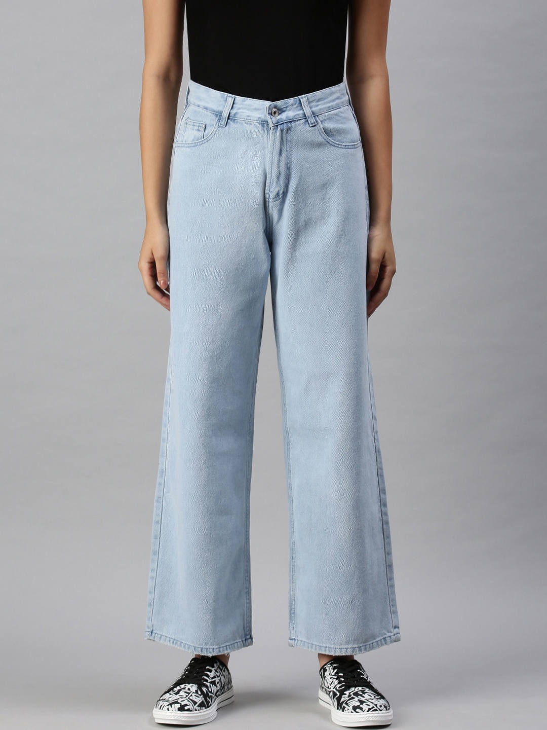 

SHOWOFF Women Blue Cotton Wide Leg High-Rise Clean Look Jeans