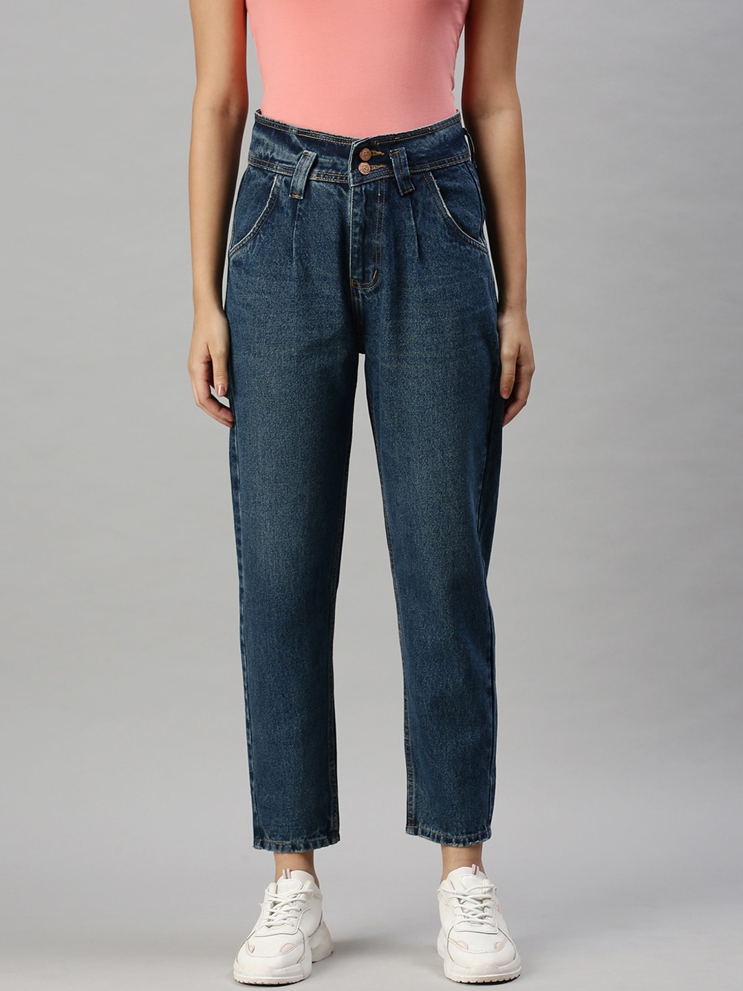 

SHOWOFF Women Blue Mom Fit Cropped High-Rise Clean Look Jeans