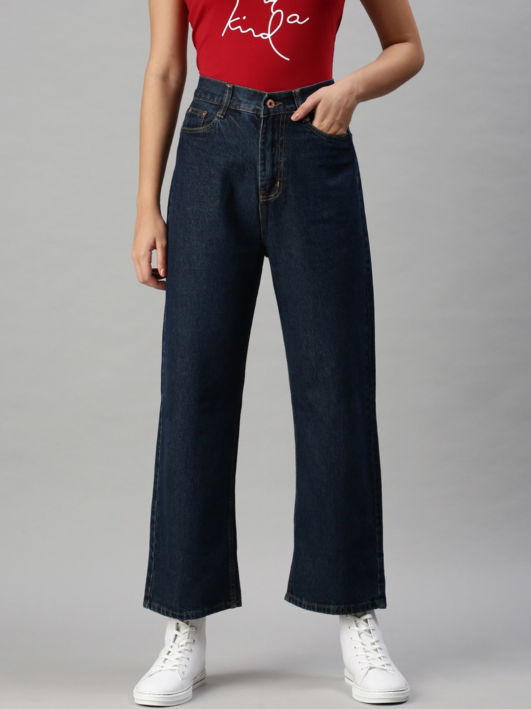 

SHOWOFF Women Blue Wide Leg High-Rise Clean Look Jeans