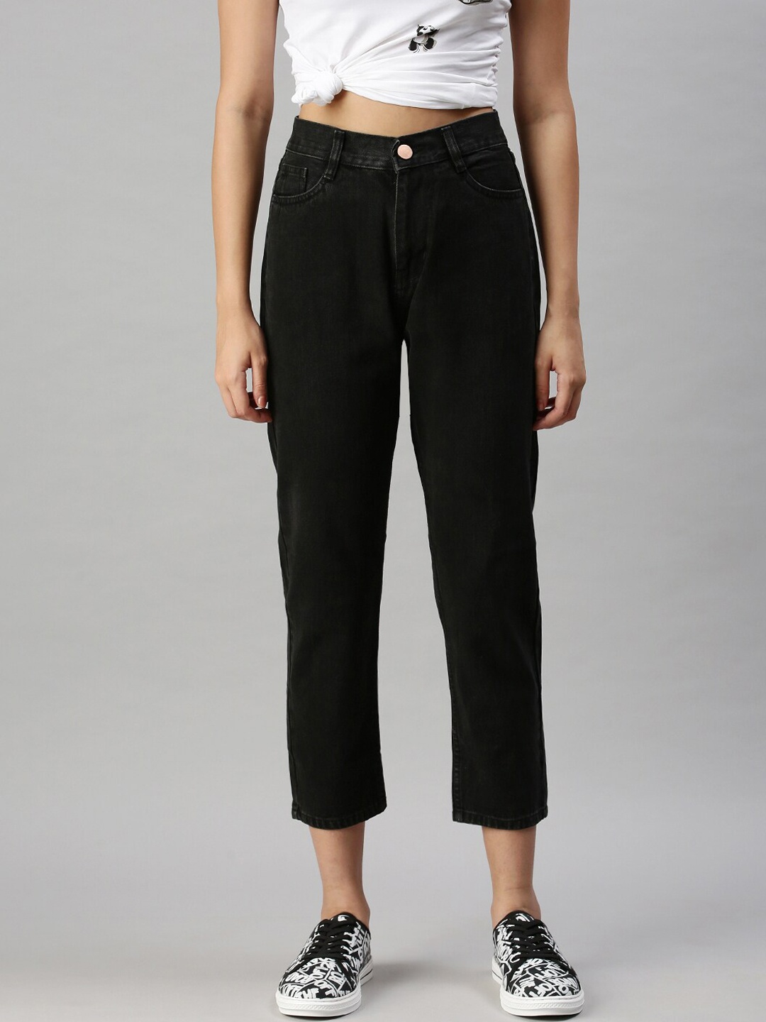 

SHOWOFF Women Black Boyfriend Fit Clean Look High-Rise Jeans