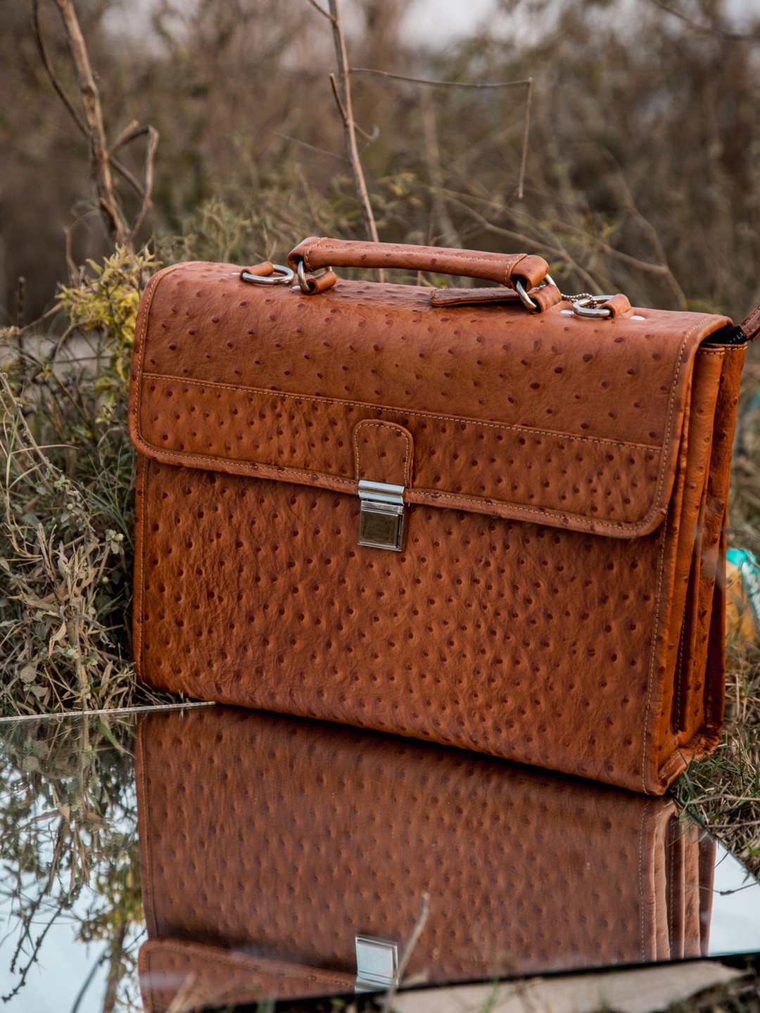 

PERKED Unisex Brown Textured Leather 14 Inch Laptop Bag