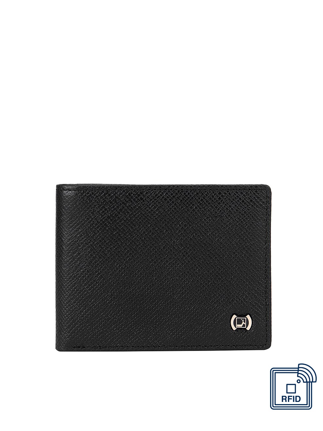 

Da Milano Men Black Textured Leather Two Fold Wallet With RFID