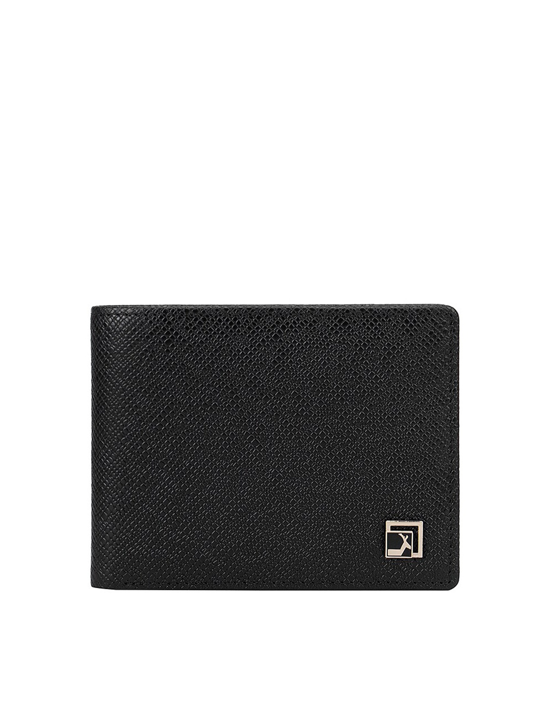 

Da Milano Men Black Textured Leather Two Fold Wallet