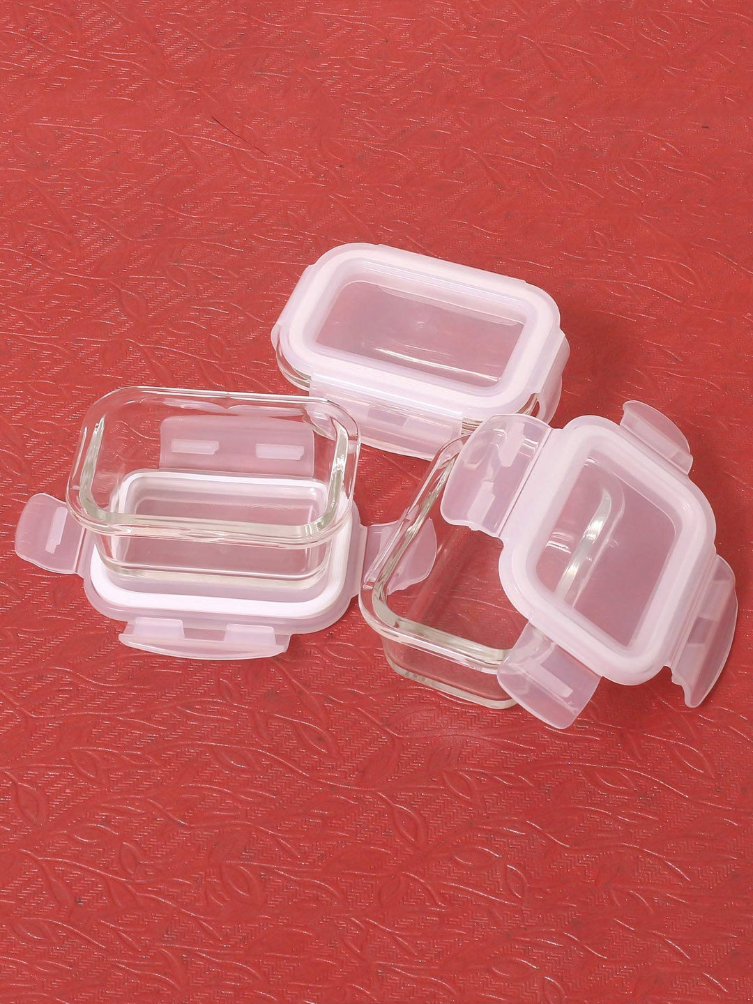 

Femora Set Of 3 Glass Airtight Container Lunch Box, Transparent