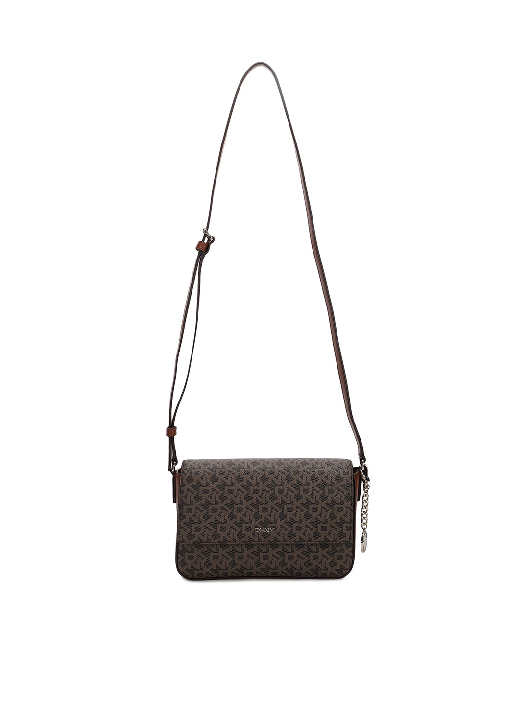 

DKNY Brown Printed Leather Structured Crossbody Bag