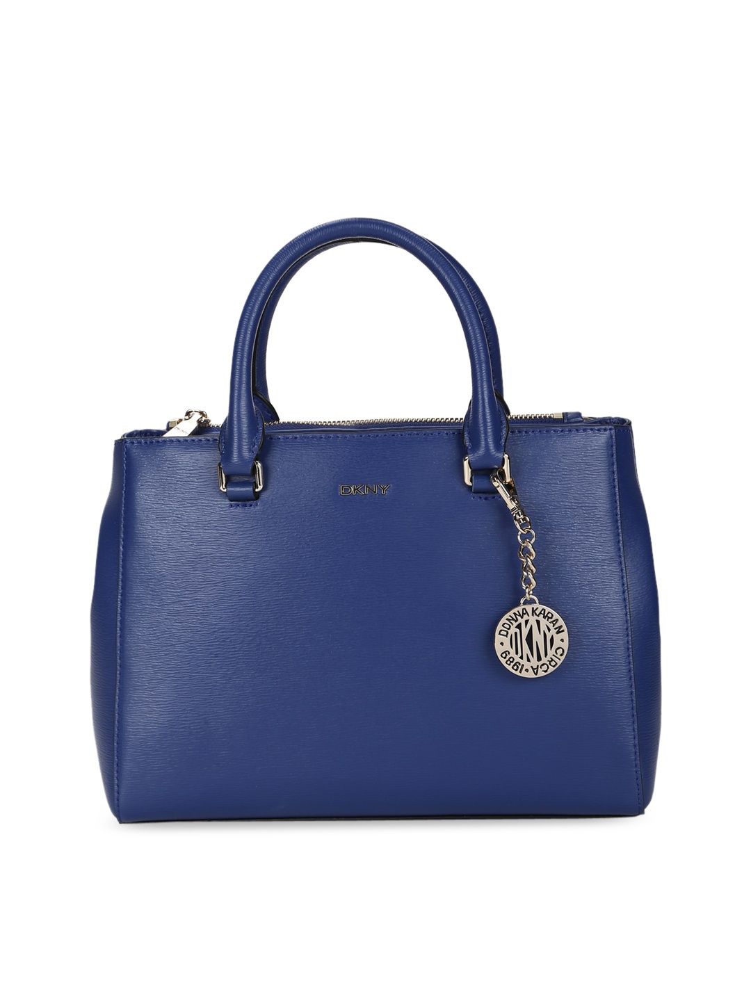

DKNY Blue Leather Structured Handheld Bag with Quilted