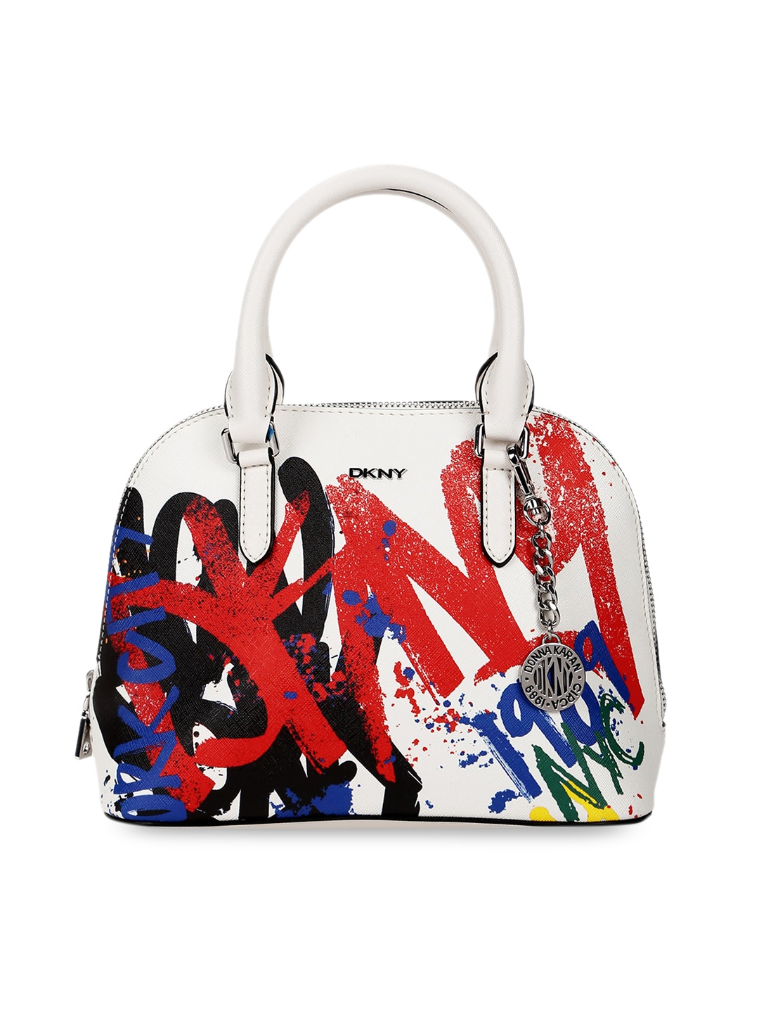 

DKNY White Printed Leather Structured Satchel