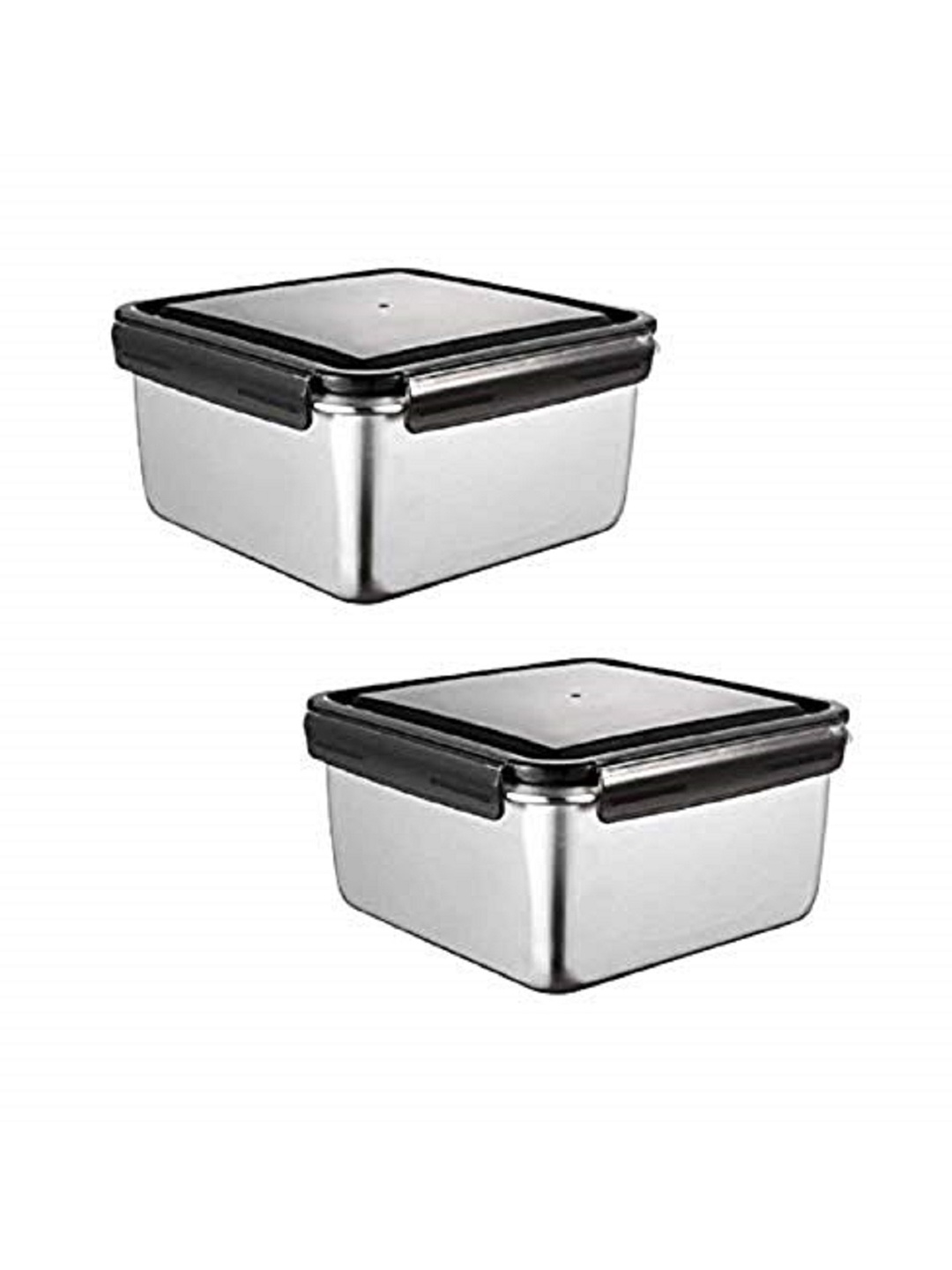 

Femora Set Of 2 Silver-Toned & Black Stainless Steel Storage Containers-380ml