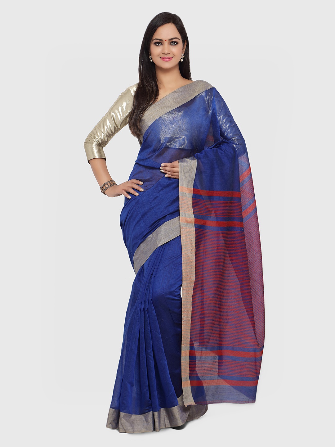 

Kvsfab Blue & Red Cotton & Silk Traditional Saree
