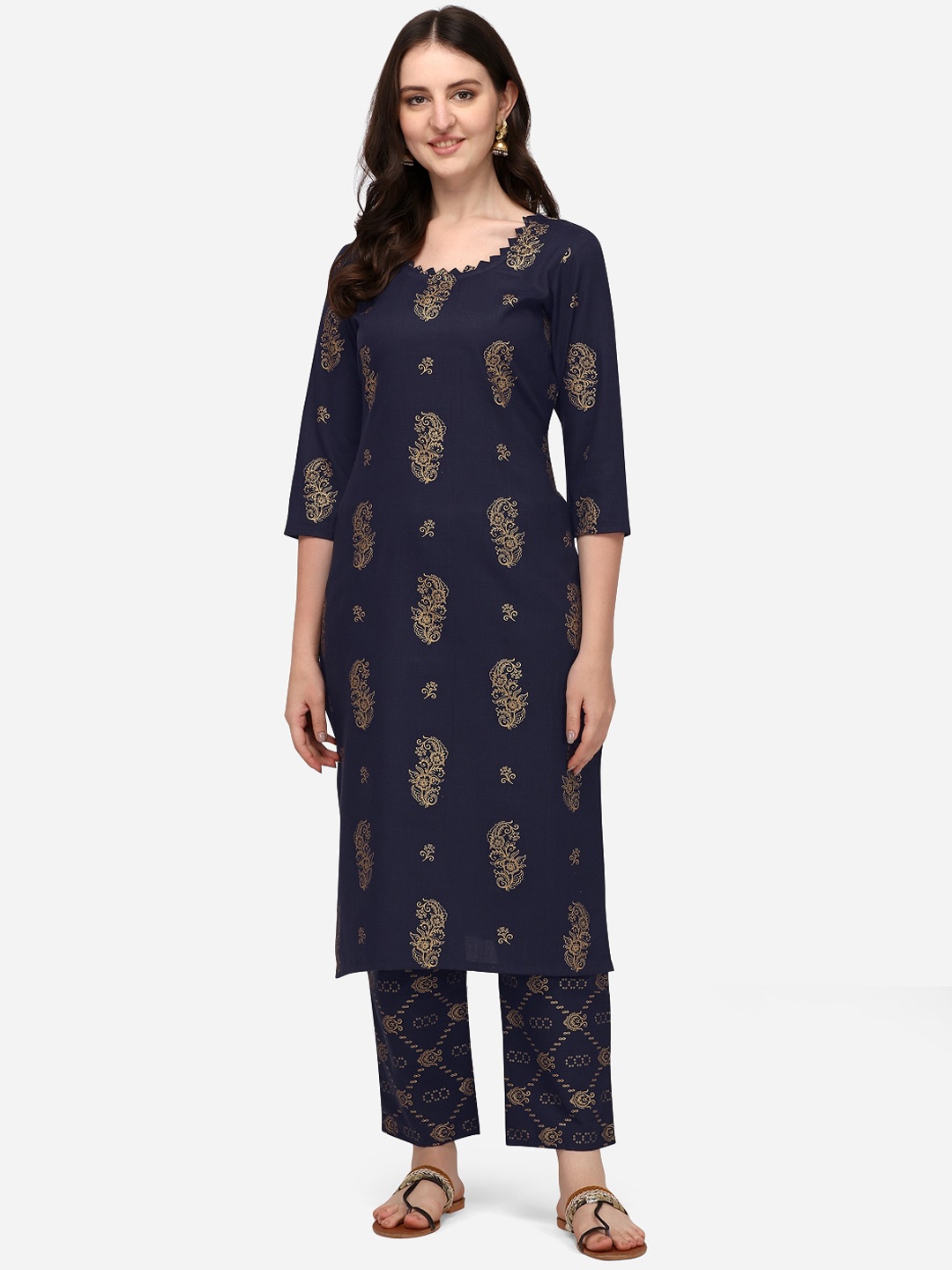 

SAADHVI Women Navy Blue Ethnic Motifs Printed Kurta