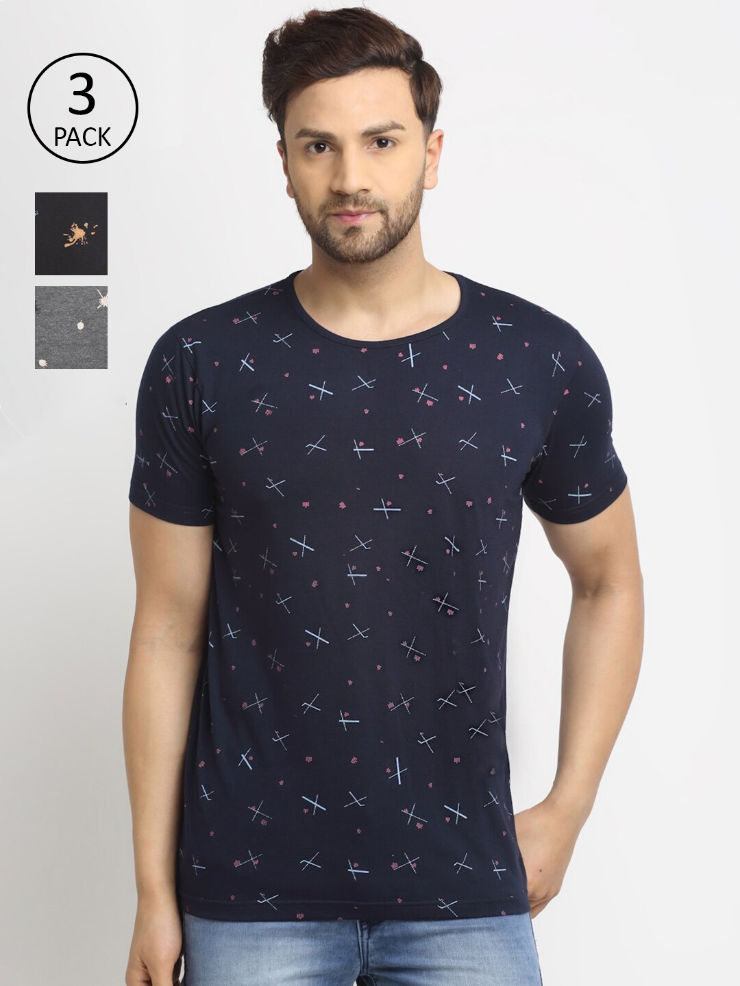 

MACK JONNEY Men Multi Color Pack Of 3 Conversational Printed Cotton T-shirt