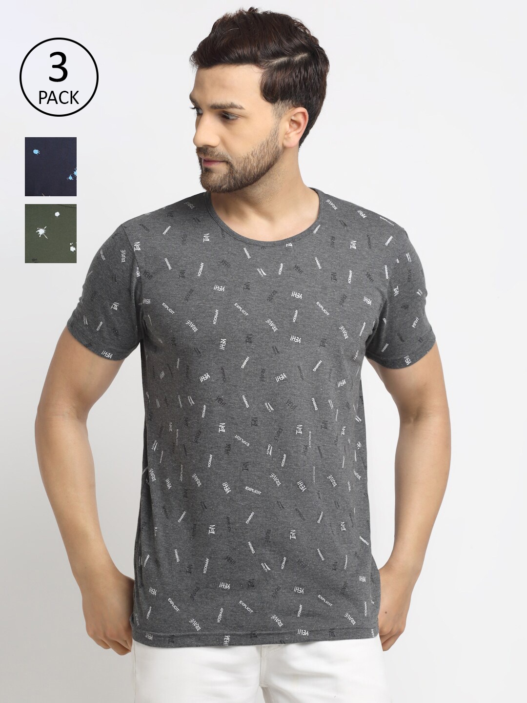 

VIMAL JONNEY Men Grey Floral 3 Printed Pockets T-shirt