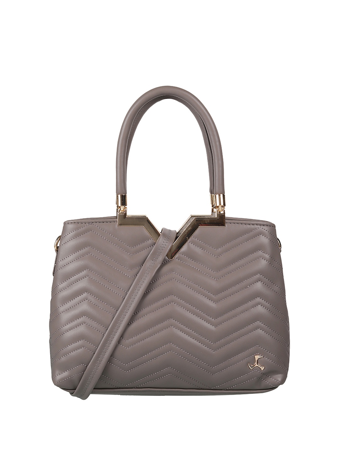 

Mochi Grey Textured Structured Handheld Bag with Quilted Detail