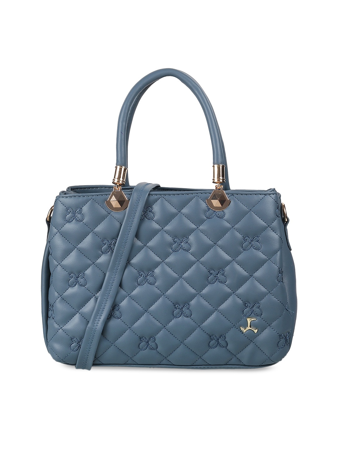 

Mochi Blue Textured Structured Handheld Bag with Quilted