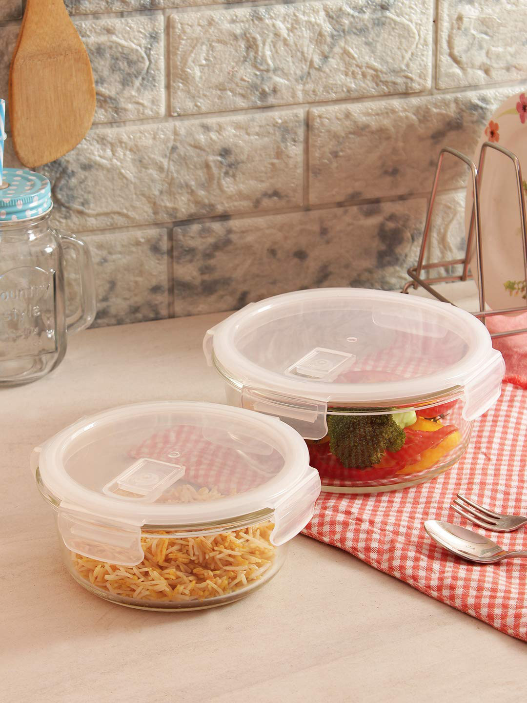 

Femora Set Of 2 Transparent Borosilicate Glass Storage Containers with Air Vent Lid