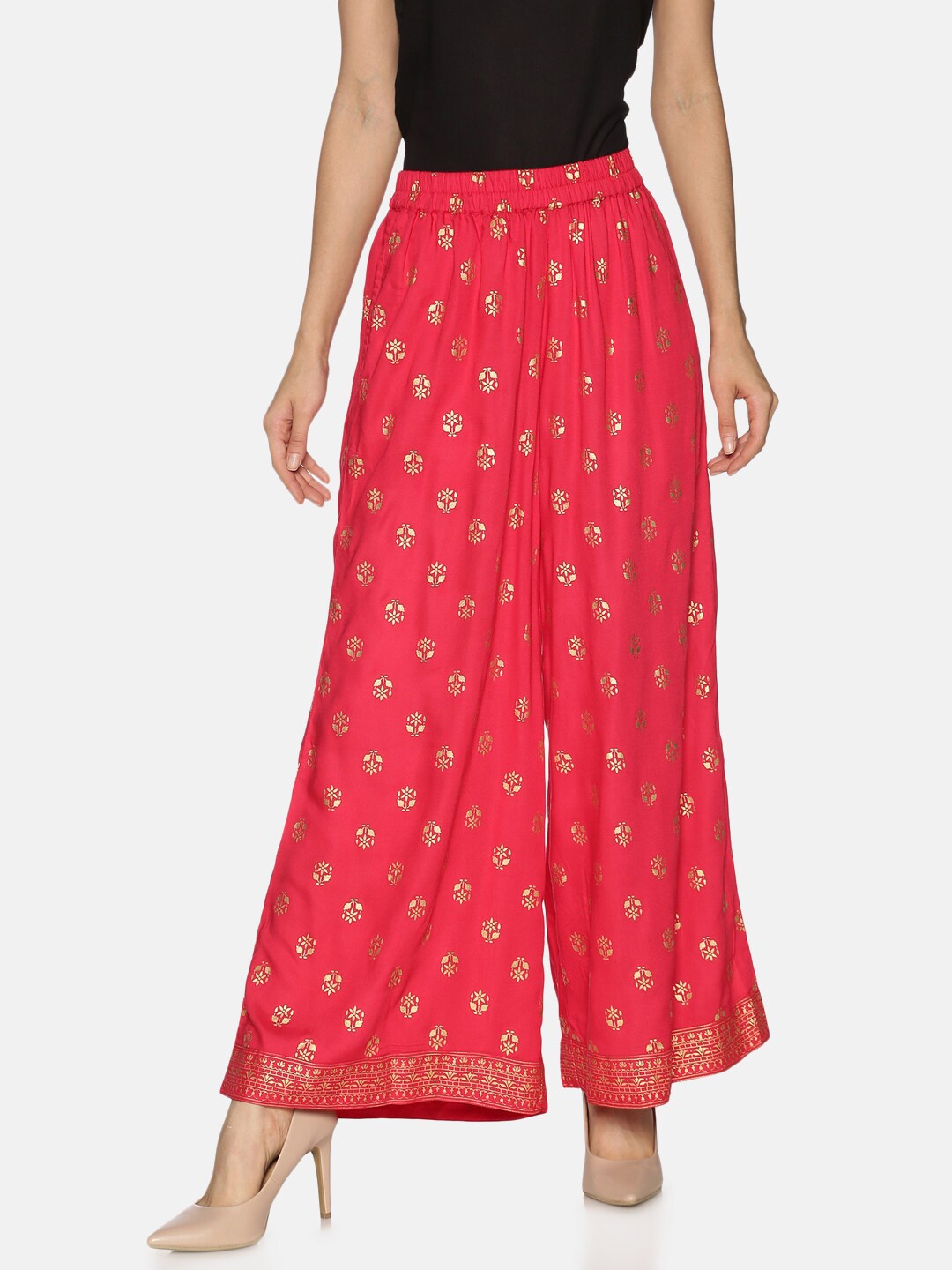 

Saffron Threads Women Pink Flared Palazzos