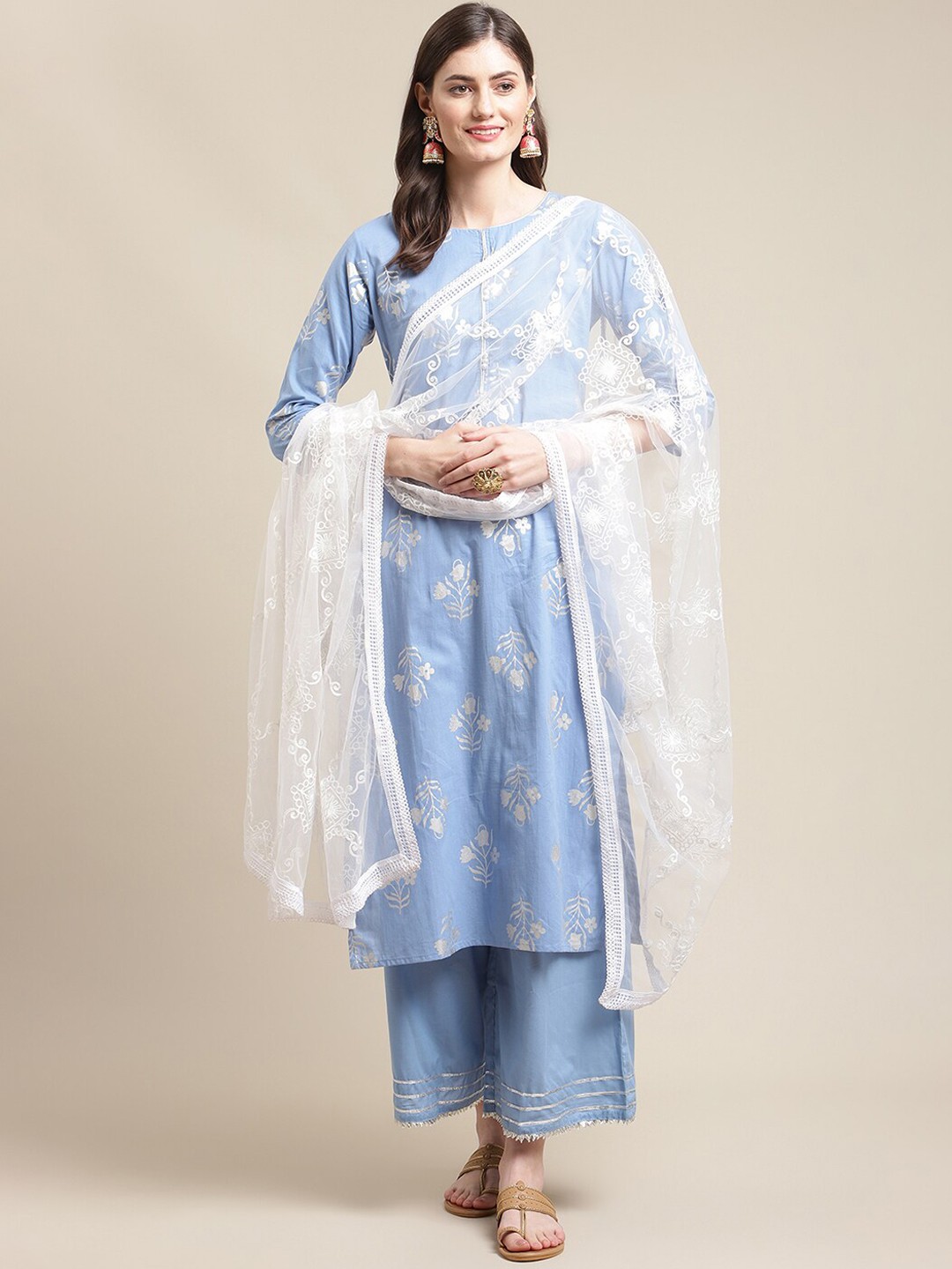

Varanga Women Blue Floral Printed Kurti Set With Dupatta