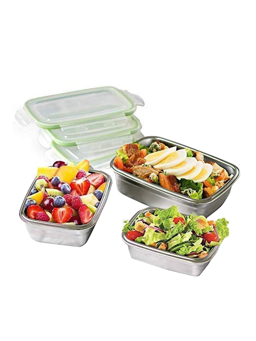 

Femora Set Of 2 Silver-Toned & Green Stainless Steel Storage Containers