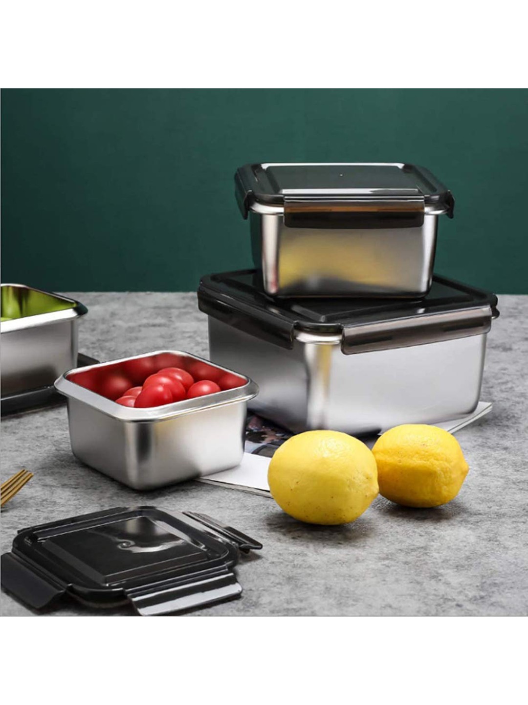 

Femora Set Of 3 Silver-Toned & Black Stainless Steel Storage Containers