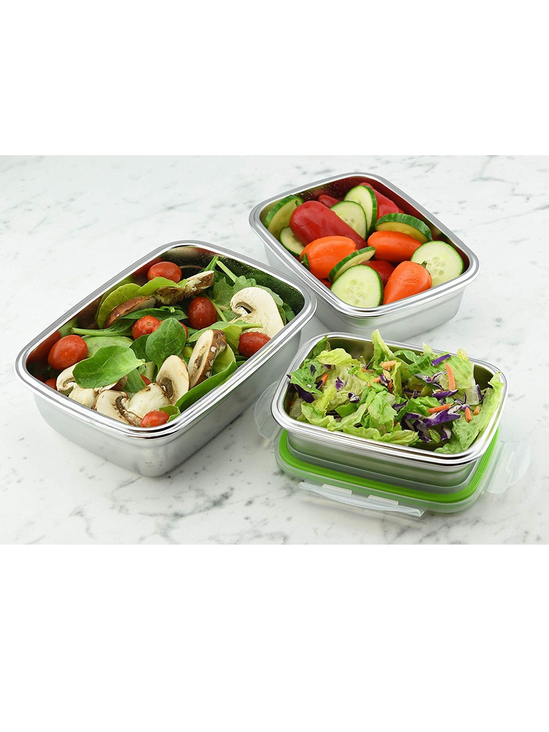 

Femora Set Of 3 Transparent & Green Plastic Storage Containers