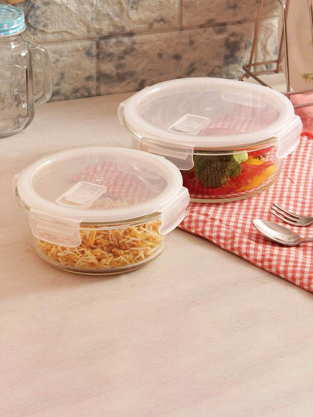

Femora Set Of 3 Transparent Microwave Safe Glass Storage Containers