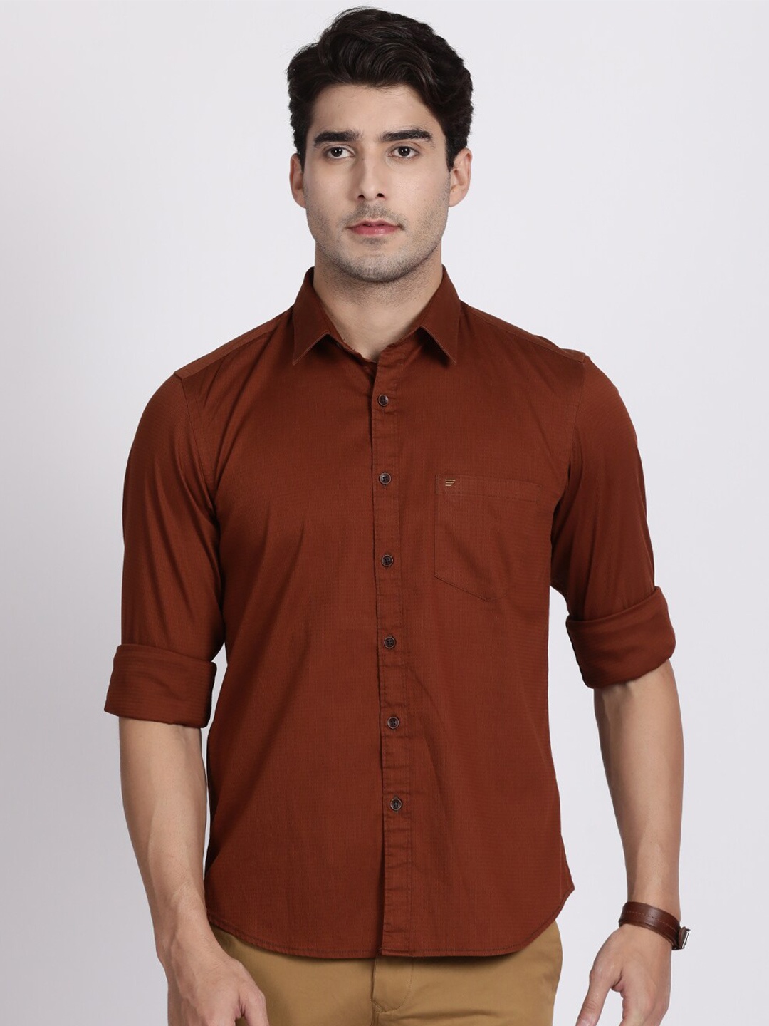

t-base Men Brown Standard Casual Shirt
