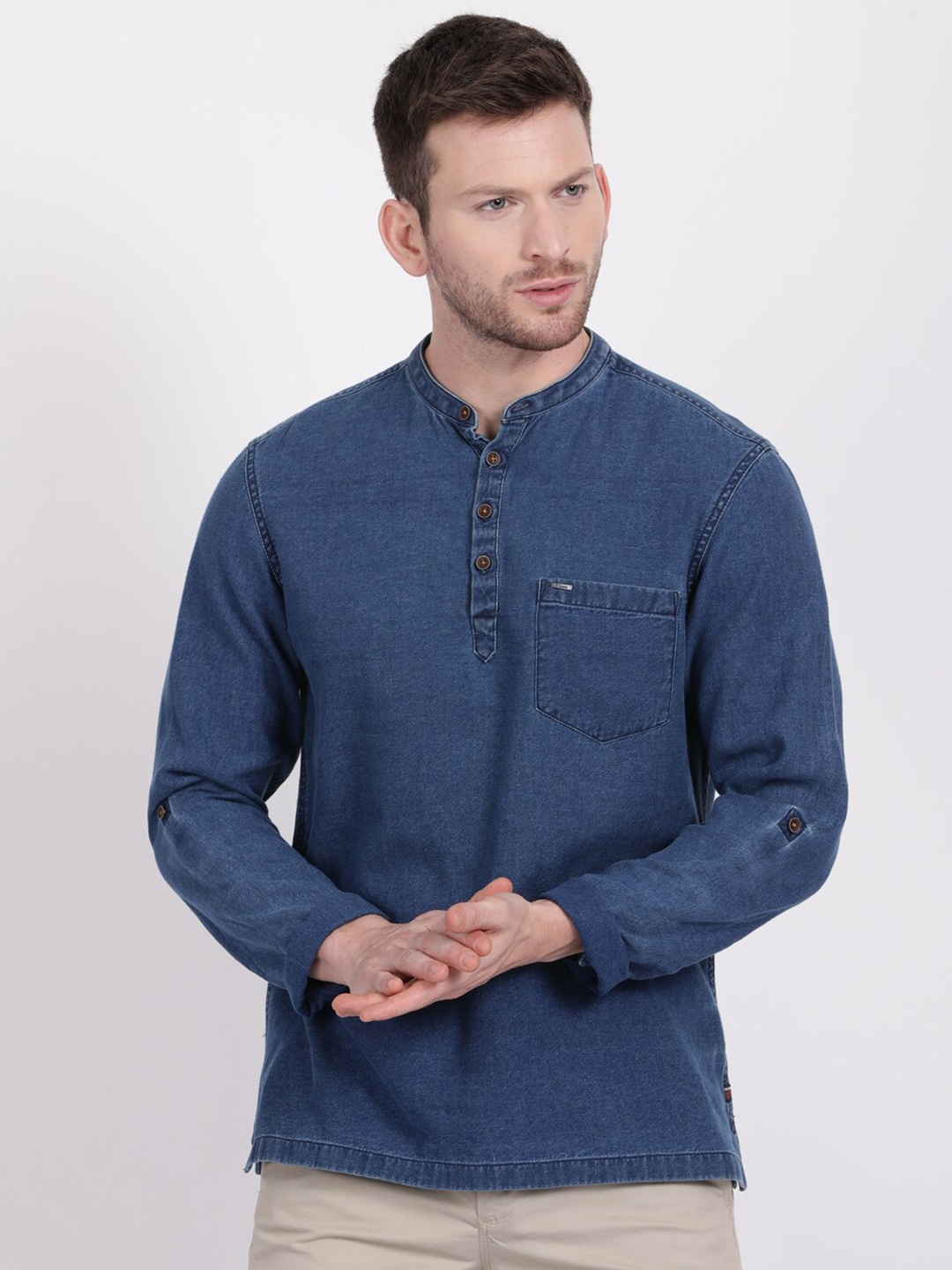 

t-base Men Blue Standard Regular Fit Cotton Casual Shirt