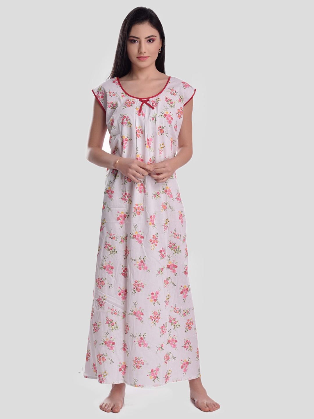 

CIERGE Women Pink Floral Maxi Nightdress