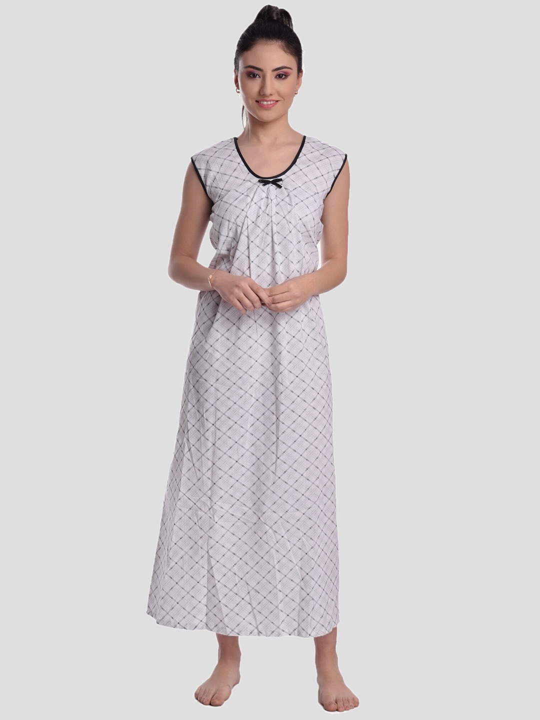 

CIERGE Black Checked Cotton Maxi Nightdress