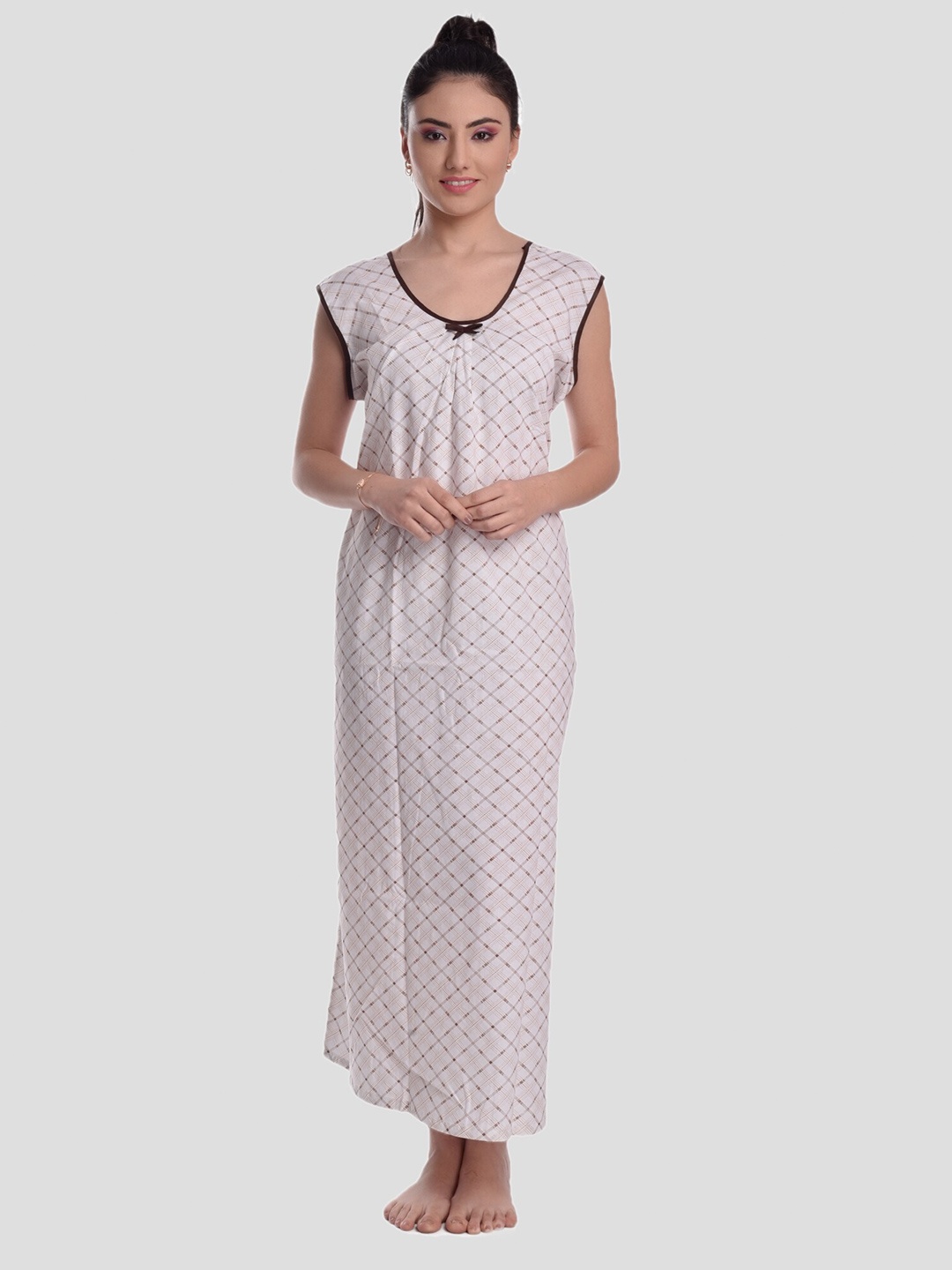 

CIERGE Brown Checked Cotton Maxi Nightdress
