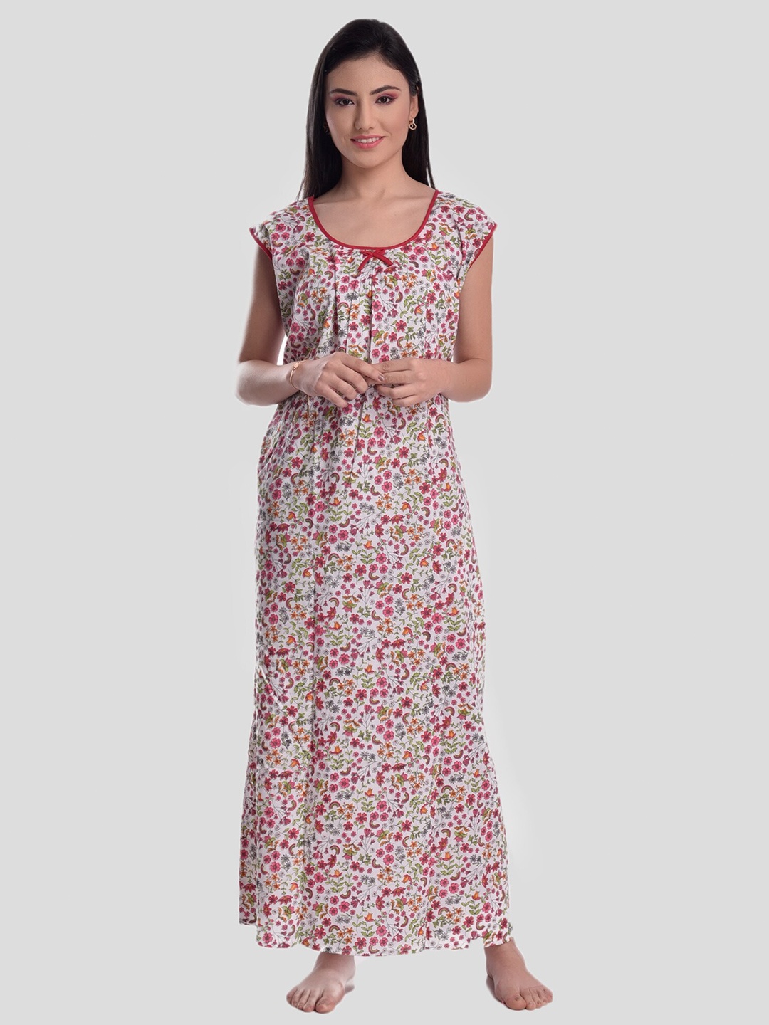 

CIERGE Pink Printed Pure Cotton Maxi Nightdress