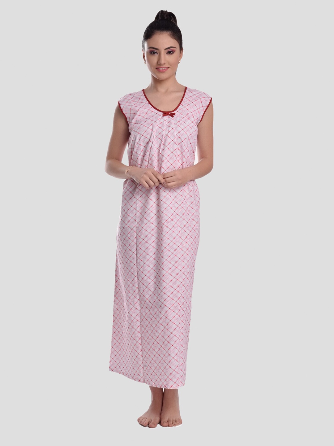 

CIERGE Red Checked Printed Maxi Nightdress