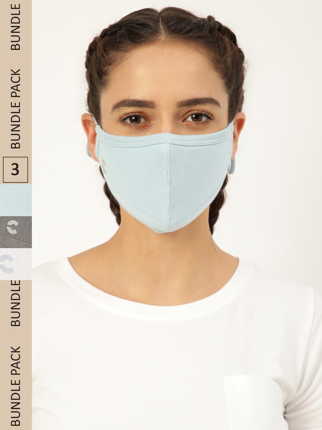 

FREECULTR Pack of 3 Solid Anti Microbial Bamboo Cloth Masks, Blue