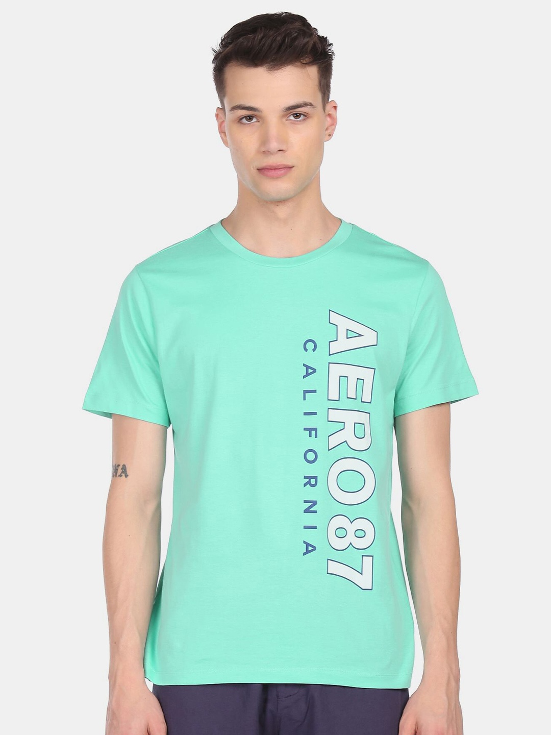 

Aeropostale Men Blue & White Typography Printed Pure Cotton T-shirt