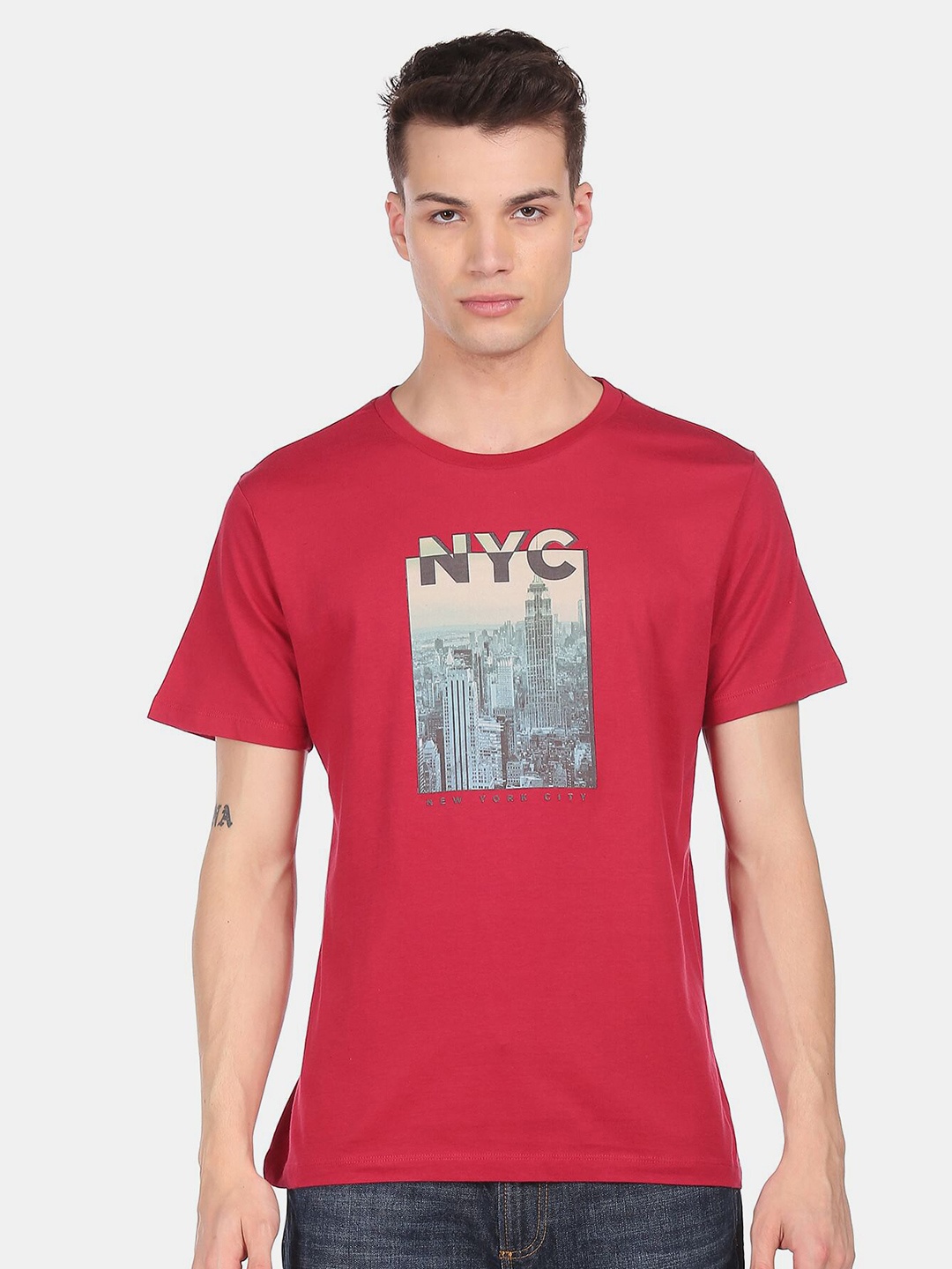 

Aeropostale Men Red Printed Cotton T-shirt